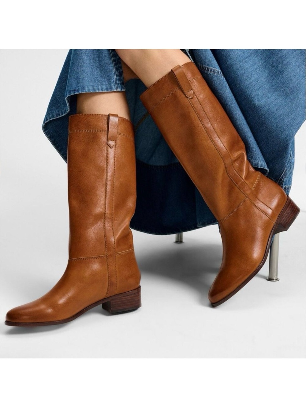 New Veronica Beard Dwyer Boot Caramel Brown Wide Calf Sz 8